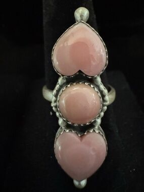 Genuine Pink Conch Triple Heart Sterling-silver Ring native American made